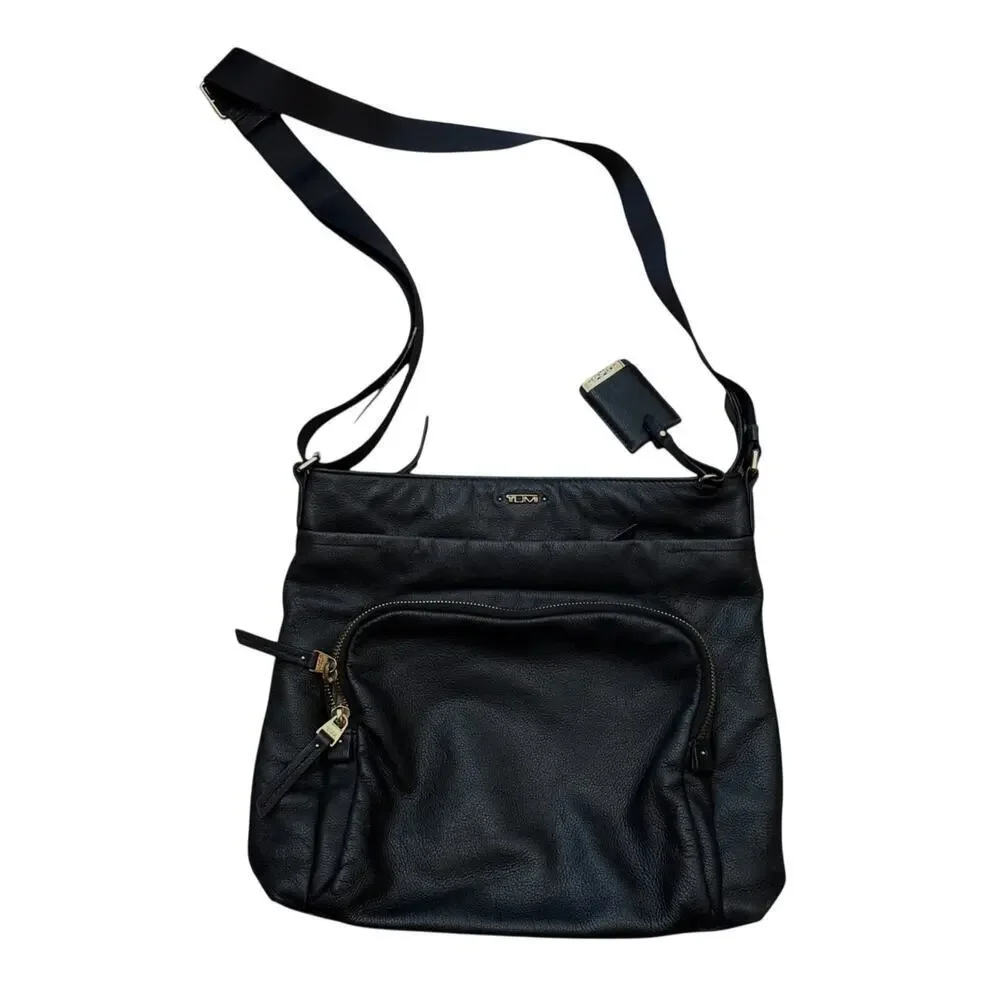 Vintage TUMI Black Leather Crossbody Bag Adjustable Strap